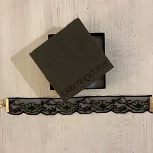 Bloomingdale’s Delicate Black Lace Chocker Necklace with Gold Adjustable Clasp